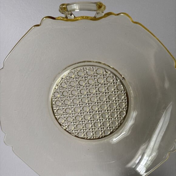 Vintage LANCASTER Yellow Depression Glass Handled MCM Retro Cottage Serveware - Picture 1 of 4